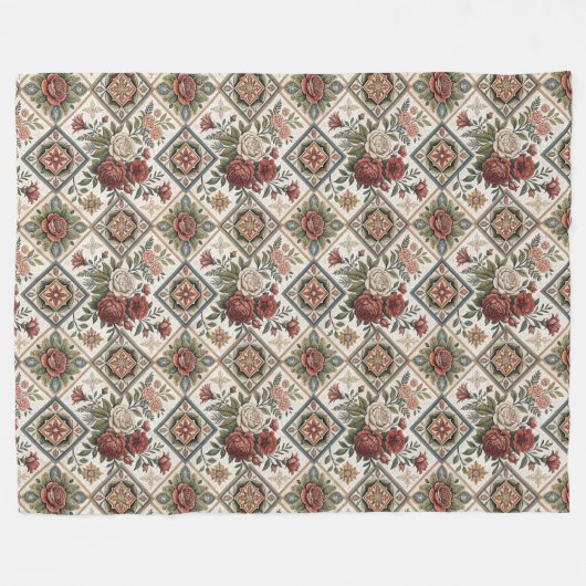 Elegante Shabby Chic Blanket Red Roses Tegel Motie Fleece Deken (Voorkant (Horizontaal))