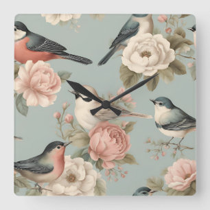 Elegante Shabby Chic Cottagecore Floral Vierkante Klok
