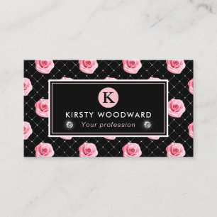 Elegante Shabby Chic Roze en Zwarte Rozen Patroon Visitekaartje