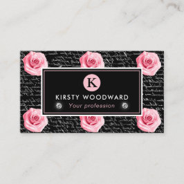 Elegante Shabby Chic Roze en Zwarte Rozen Patroon Visitekaartje