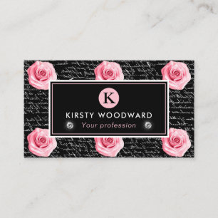 Elegante Shabby Chic Roze en Zwarte Rozen Patroon Visitekaartje