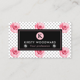 Elegante Shabby Chic Roze en Zwarte Rozen Patroon Visitekaartje