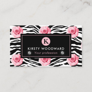 Elegante Shabby Chic Roze en Zwarte Rozen Patroon Visitekaartje