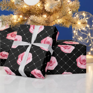 Elegante Shabby Chic Roze Rozen en Diamanten Cadeaupapier