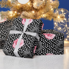 Elegante Shabby Chic Roze Rozen en Stippen Cadeaupapier