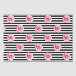 Elegante Shabby Chic Roze Rozen en Strepen Tissuepapier