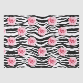 Elegante Shabby Chic Roze Rozen en Zebra Strepen Tissuepapier