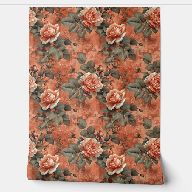 Elegante shabby chic terracotta roestige Engelse r Behang (Afrollen)