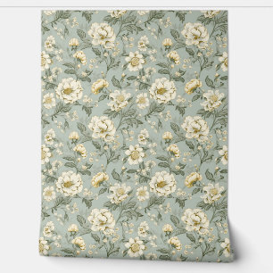 Elegante Shabby chic  witte bloemen salie Behang