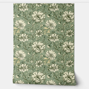 Elegante Shabby chique salie groene witte bloemen Behang