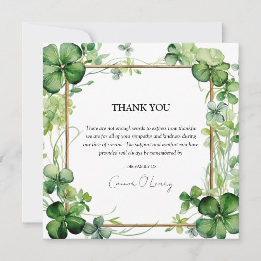 Elegante Shamrock klaver sympathie Bedankkaart (Voorkant)