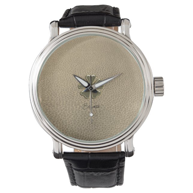Elegante Shamrock Patrick's Day Leren Horloge (Voorkant)