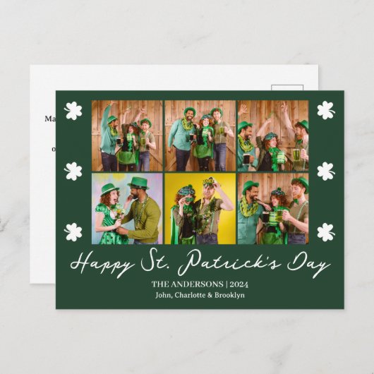 Elegante Shamrock St. Patrick's Day Familiefoto Feestdagenkaart (Voorkant / Achterkant)