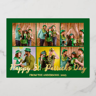 Elegante Shamrock St Patricks Day Familiefoto Folie Feestdagenkaart