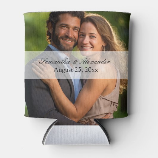 Elegante Sheer Overlay Foto Bruiloft Blikjeskoeler (Voorkant)