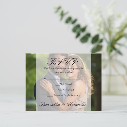 Elegante Sheer Overlay Foto Bruiloft Uitnodiging Briefkaart (Staand voorkant)