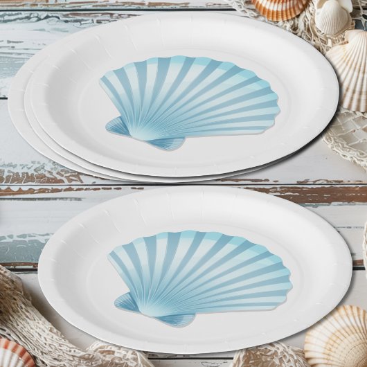 Elegante Shell Beach Nautisch Blauw Huwelijk Papieren Bordje