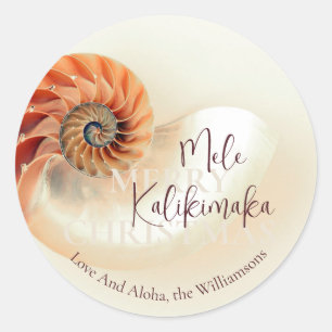 Elegante Shell Mele Kalikimaka   Groeten Ronde Sticker