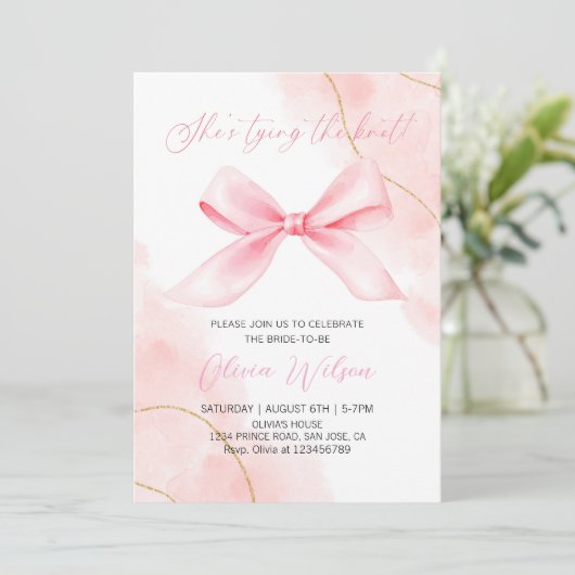 Elegante "She's Tying the Knot" Vrijgezellenfeest  Kaart (Staand voorkant)