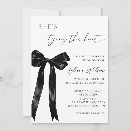 Elegante "She's Tying the Knot" Vrijgezellenfeest  Kaart (Voorkant)