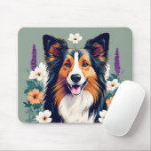 Elegante Shetland Sheepdog met Bloemen Muismat (Met muis)