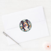 Elegante Shetland Sheepdog met Bloemen Ronde Sticker (Envelop)