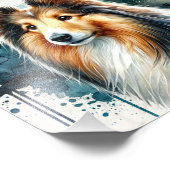 Elegante Shetland Sheepdog Waterverf Art Foto Afdruk (Hoek)