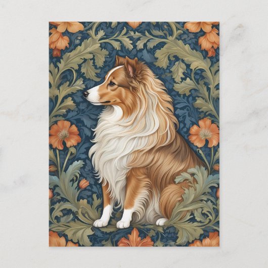 Elegante Shetland Sheepdog William Morris geïnspir Briefkaart (Voorkant)