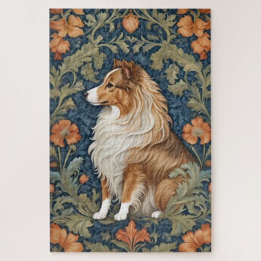 Elegante Shetland Sheepdog William Morris geïnspir Legpuzzel (Verticaal)