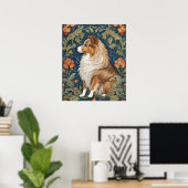 Elegante Shetland Sheepdog William Morris geïnspir Poster (Thuiskantoor)