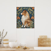 Elegante Shetland Sheepdog William Morris geïnspir Poster (Keuken)