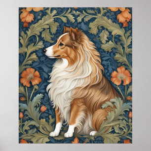 Elegante Shetland Sheepdog William Morris geïnspir Poster