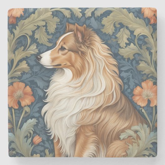 Elegante Shetland Sheepdog William Morris geïnspir Stenen Onderzetter (Voorkant)