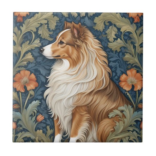 Elegante Shetland Sheepdog William Morris geïnspir Tegeltje (Voorkant)