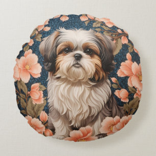 Elegante Shih Tzu hond William Morris geïnspireerd Rond Kussen