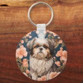 Elegante Shih Tzu hond William Morris geïnspireerd Sleutelhanger (Achterkant)