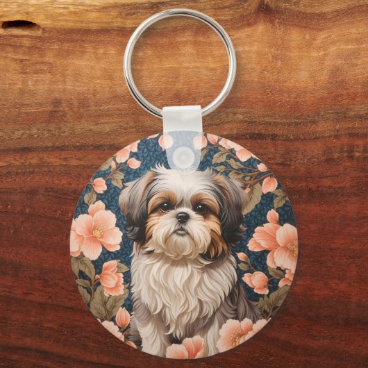 Elegante Shih Tzu hond William Morris geïnspireerd Sleutelhanger (Achterkant)