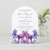 Elegante shimmer Iris bloemenboog script bruiloft Kaart (Staand voorkant)