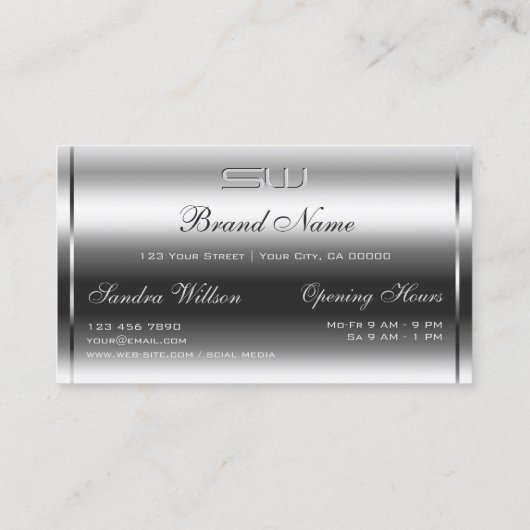 Elegante Shimmery Silver en grote 3D Initialen Gla Visitekaartje (Achterkant)