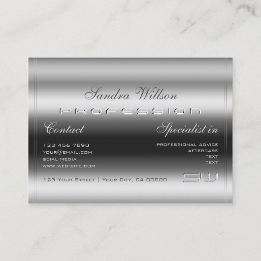 Elegante Shimmery Zilver en Grote 3D Monogram Chic Visitekaartje (Achterkant)