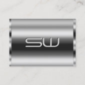 Elegante Shimmery Zilver en Grote 3D Monogram Chic Visitekaartje (Voorkant)