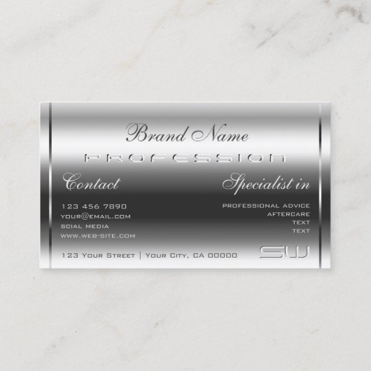 Elegante Shimmery Zilver en Grote 3D Monogram Glam Visitekaartje (Achterkant)