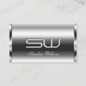 Elegante Shimmery Zilver en Grote 3D Monogram Glam Visitekaartje (Voorkant)