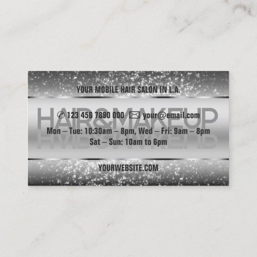 Elegante Shimmery Zilveren Zachte Glitter Kalligra Visitekaartje (Achterkant)