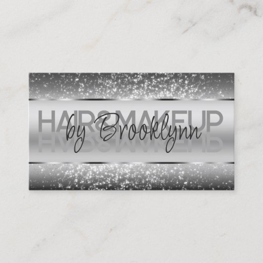 Elegante Shimmery Zilveren Zachte Glitter Kalligra Visitekaartje (Voorkant)