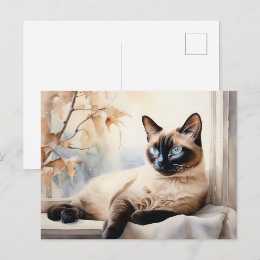 Elegante Siamese Cat Waterverf Briefkaart (Voorkant / Achterkant)