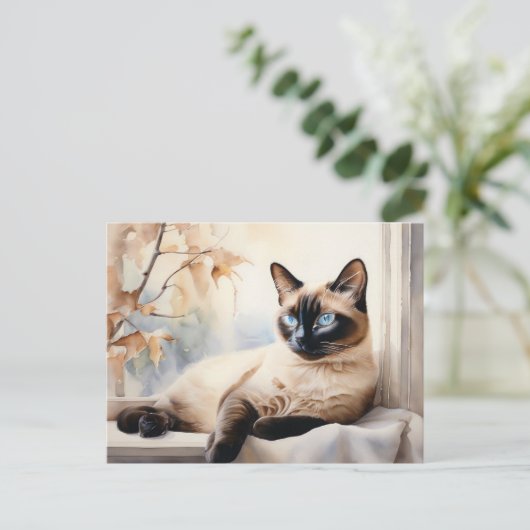 Elegante Siamese Kat Aquarel Briefkaart (Staand voorkant)