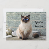 Elegante Siamese Kat Foto Verjaardag Uitnodiging (Voorkant)