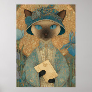 Elegante Siamese kat in Art Nouveau-stijl Poster