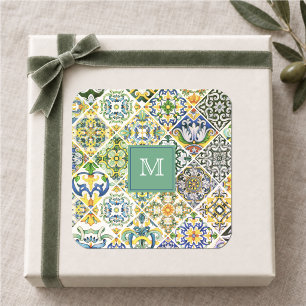 Elegante Siciliaanse mediterraanse groene tegels Vierkante Sticker